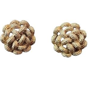 Vintage Monet gold gathered clip on costume jewelry statement earrings